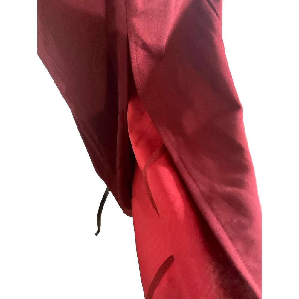 One Shoulder Burgundy Floral Pleated Waist High Side Slit Formal Dress - Picture 5 of 12
